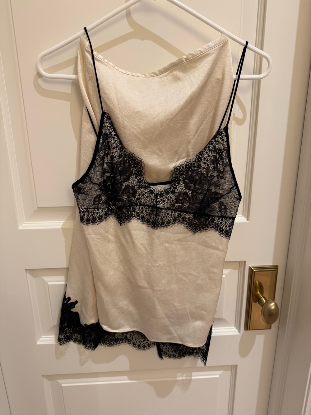 Zara Silk-Feel Lace Trim Cami in Cream and Black matching skirt